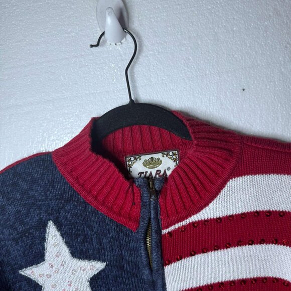Vintage Tiara International Sz Medium American Flag Zip Up Sweater Patriotic USA - Picture 12 of 13